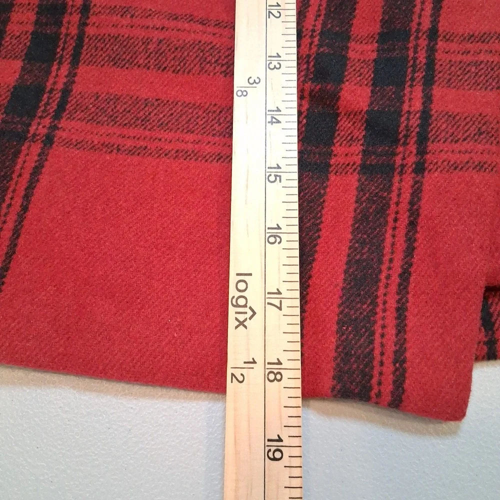 British Khaki Red Plaid Short Skirt Womens Sz 8 Faux Wrap‎ Dark Academia Twee